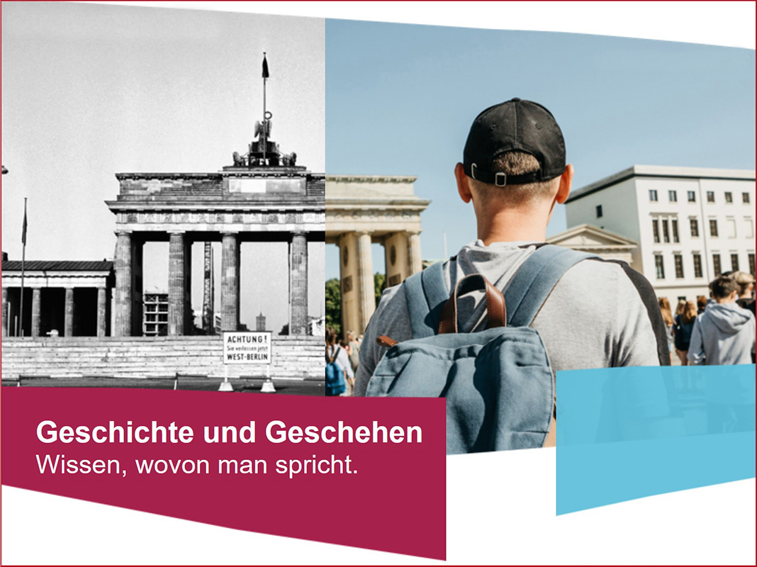 Collage: Links historischen Aufnahme des beschädigten Brandenburger Tores, rechts das restaurierte Tor in der Gegenwart