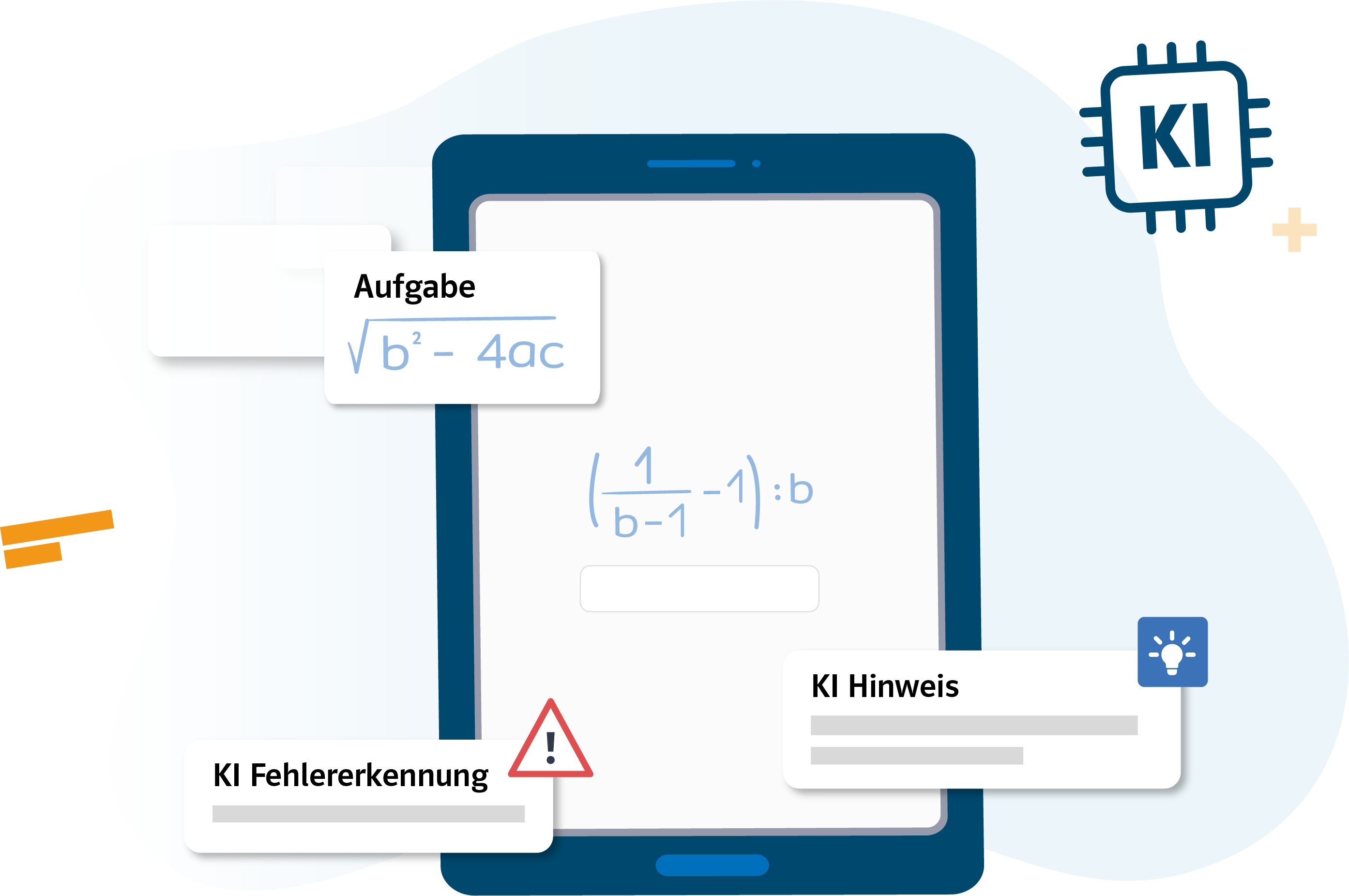 KI-LernCoach Studyly Tablet auf dem eine Aufgabe zu sehen ist mit KI Hinweis und KI Fehlererkennung