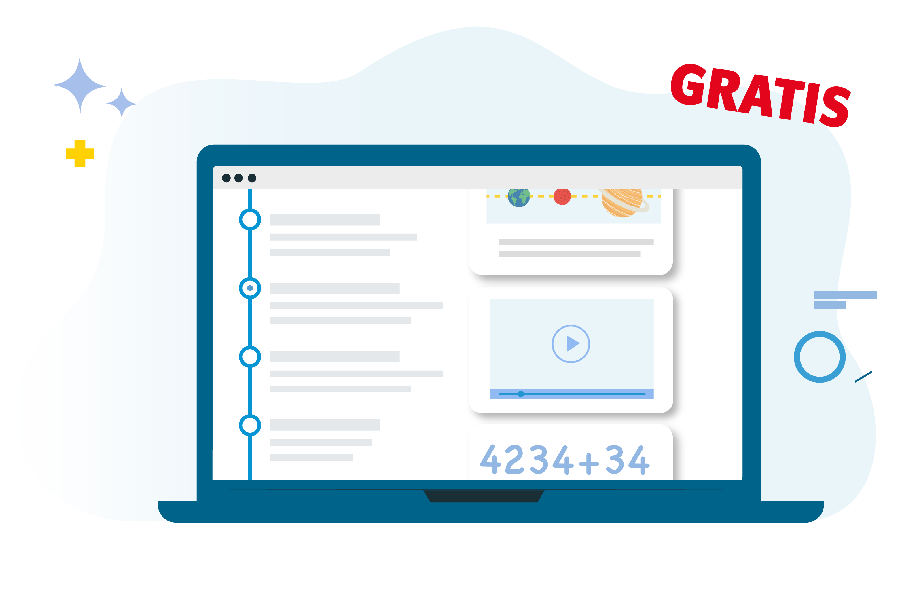 Illustration eines Laptops mit dem MathCourse. Mit Text