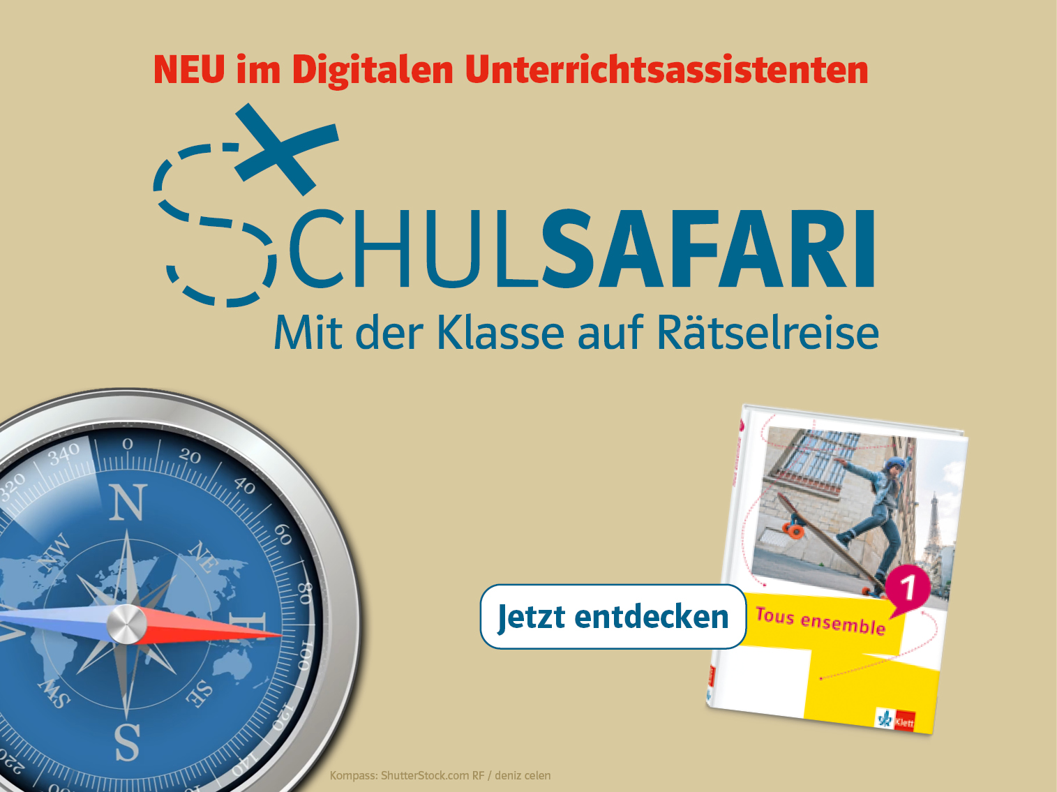 Hinweise, dass Schulsafari jetzt im Digitalen Unterrichtsassistentn von Tous ensemble integriert ist