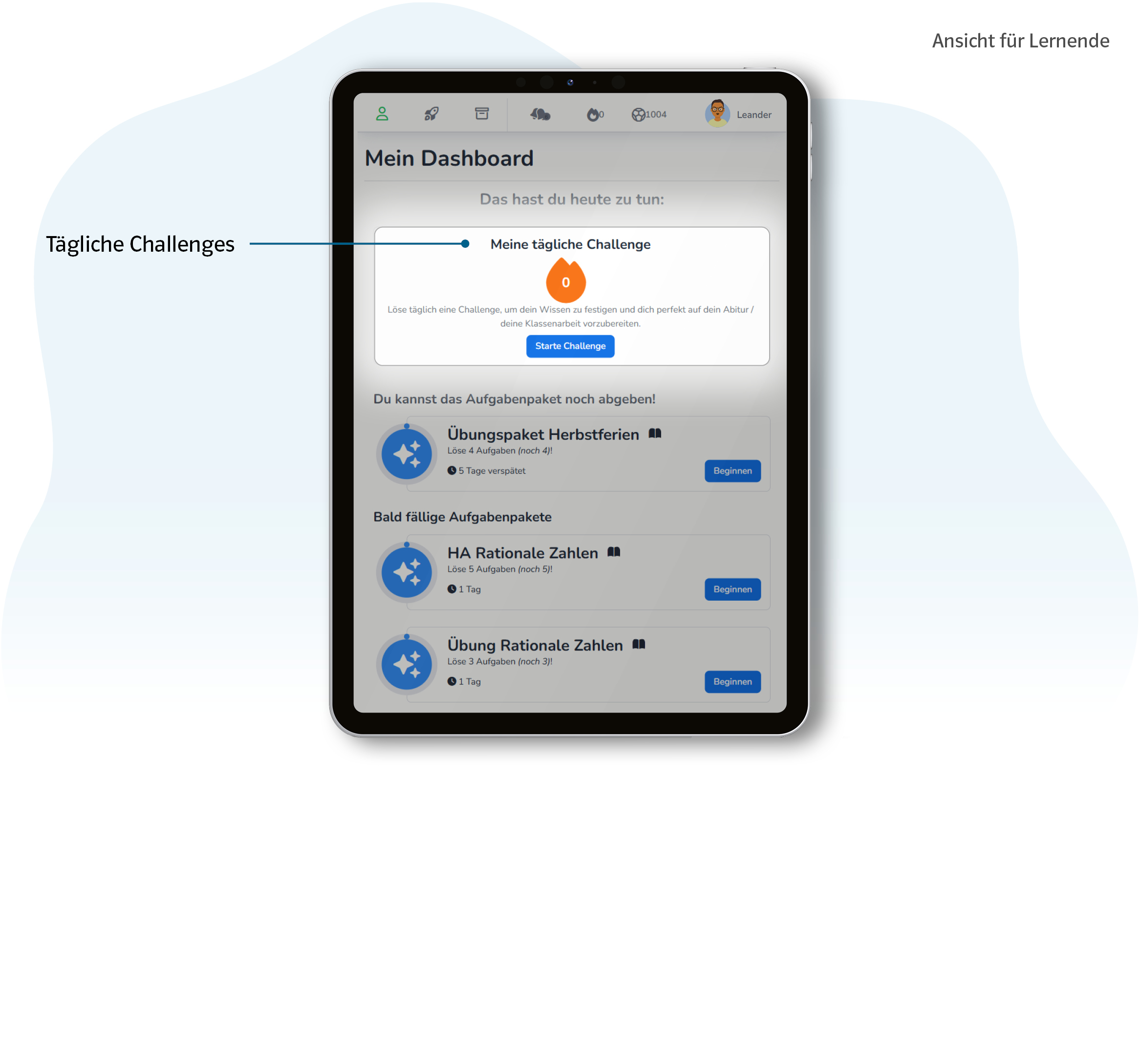 Vorschaubild eines Tablets mit Produktabbildung Studyly Tägliche Challenges
