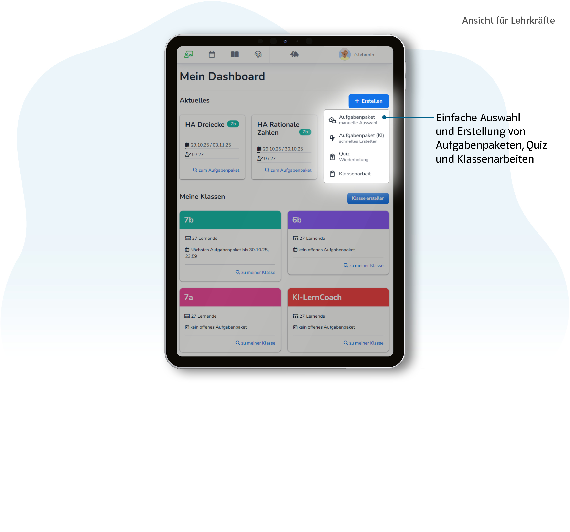 Vorschaubild eines Tablets mit Produktabbildung Studyly Ansicht Dashboard