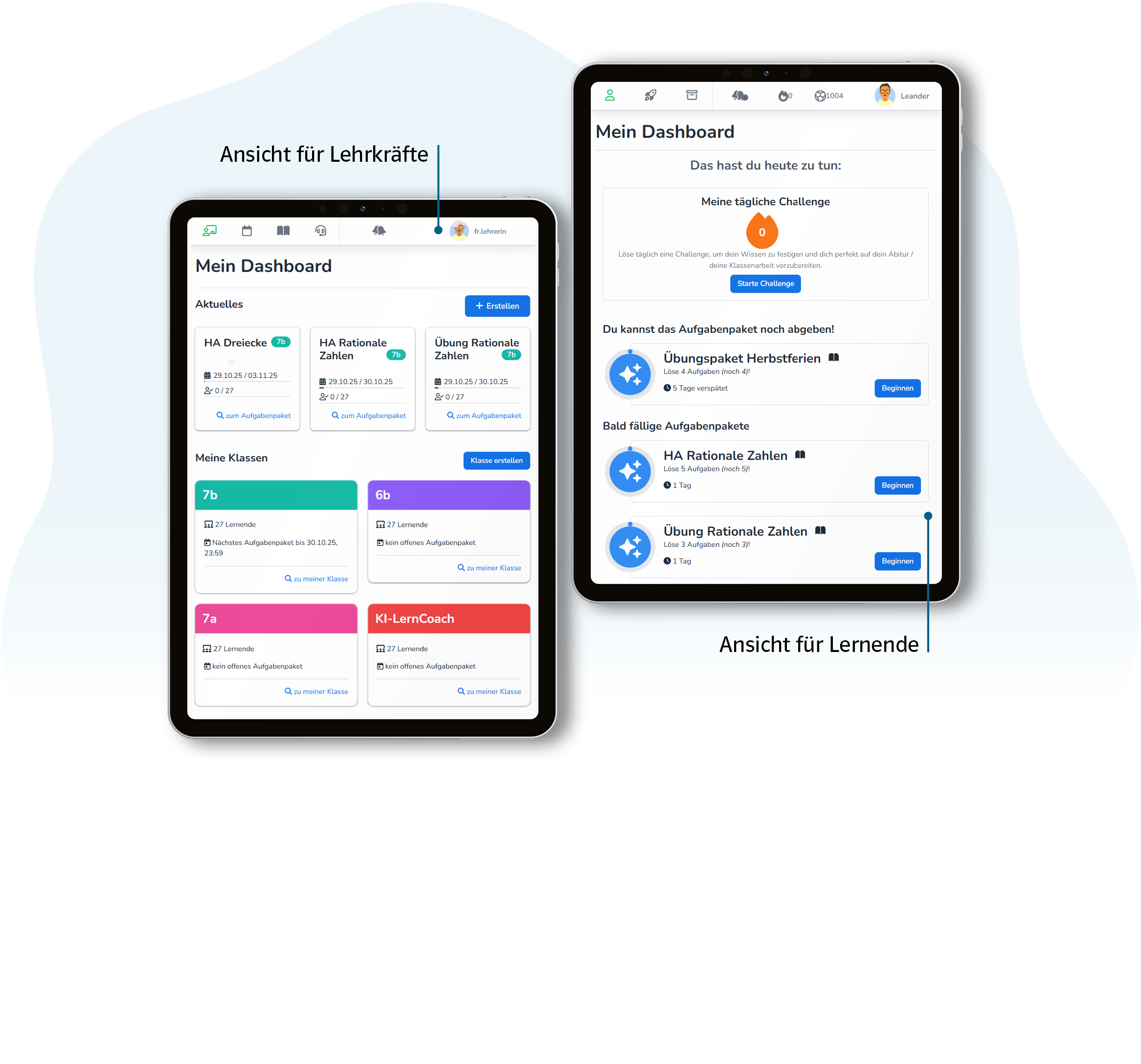 Vorschaubild eines Tablets mit Produktabbildung Studyly Ansicht für Lehrkräfte und Lernende