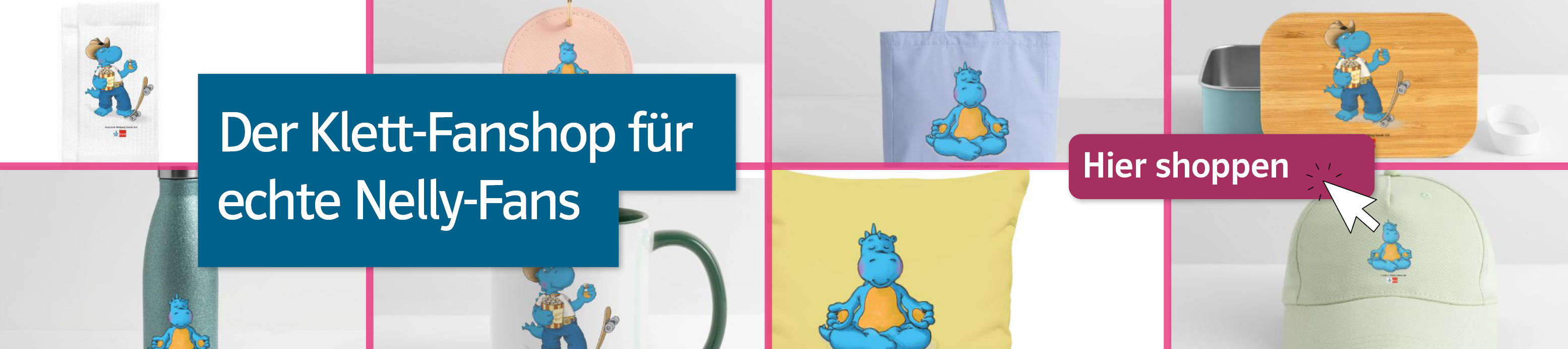 Banner Colour Land Nelly im Klett-Fanshop auf einem grafischen Hintergrund