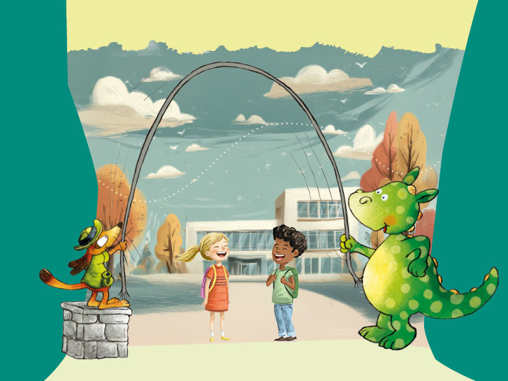 Illustration Niko und Hugo Seilspringen in der Schule