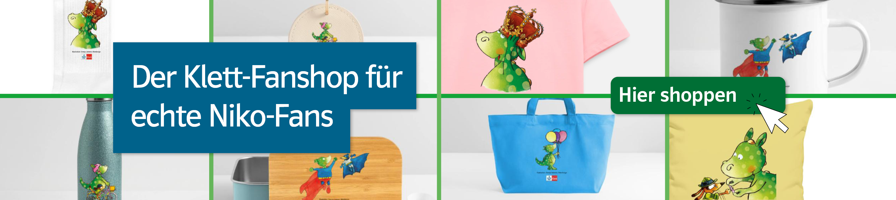 Banner Niko im Klett-Fanshop auf einem grafischen Hintergrund