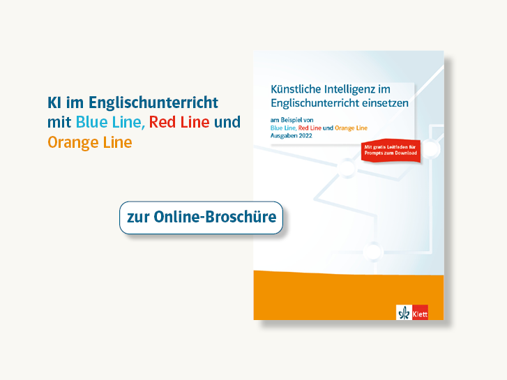 Grafik, die darauf hinweist, dass es einen Prospekt zum Thema KI im Englischunterricht gibt
