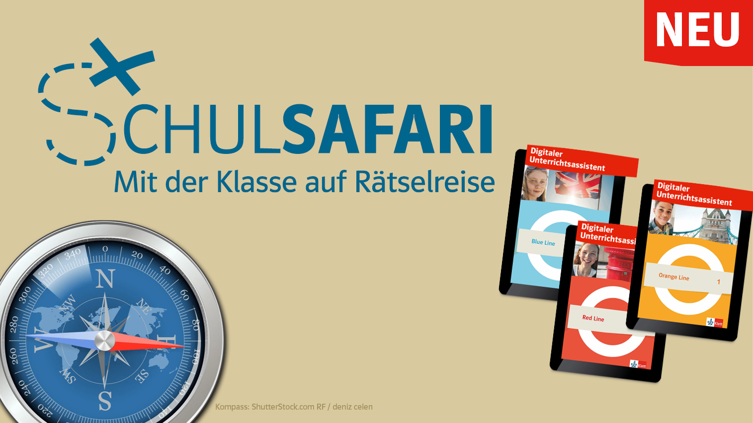 Illustration mit dem Text Neu Schulsafari. Mit der Klasse auf Rätselreise