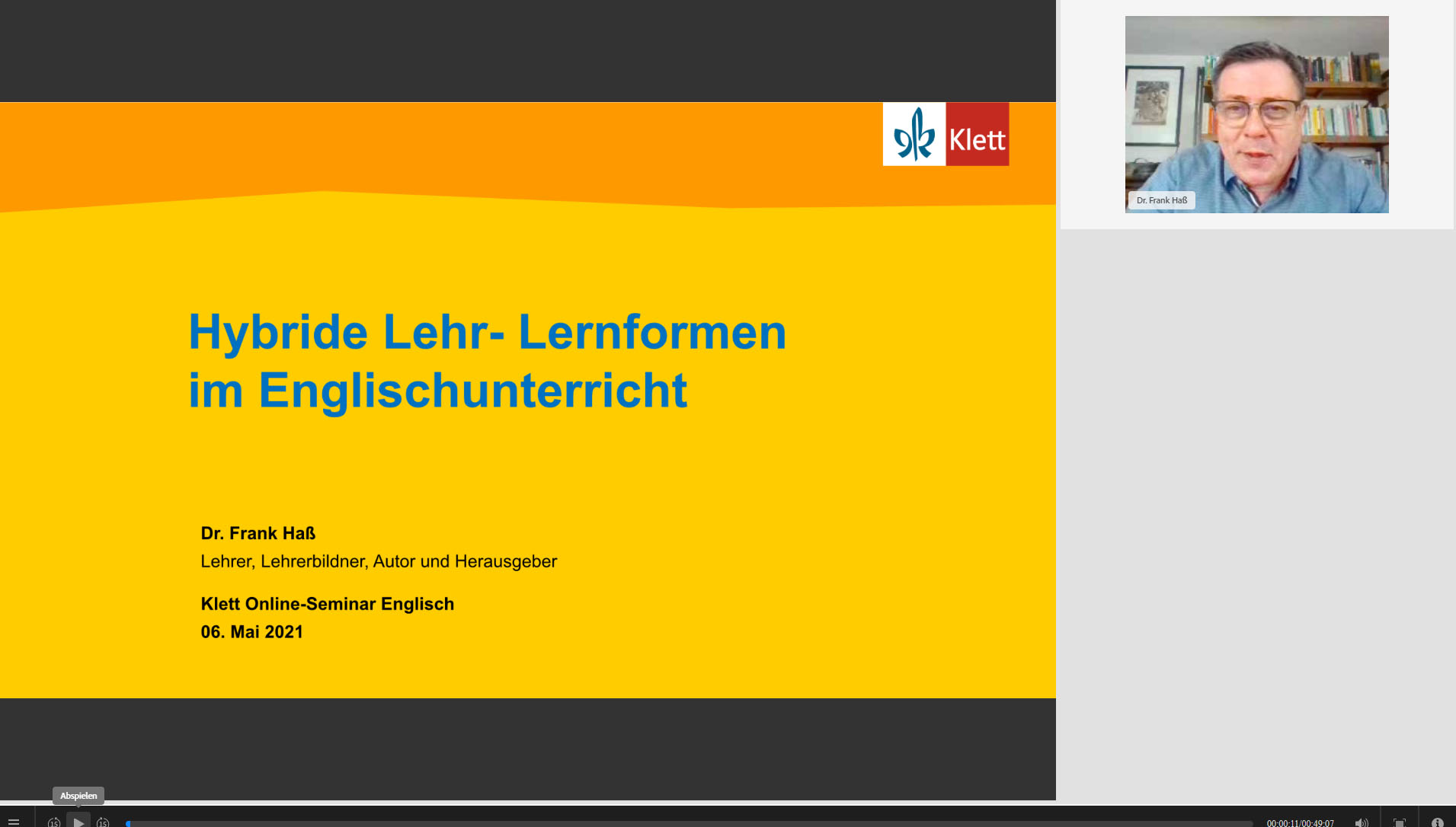 Vorschaubild eines Live-Mitschnitts eines Online-Seminars zu „Hybride Lehr-Lern-Settings im Englischunterricht“