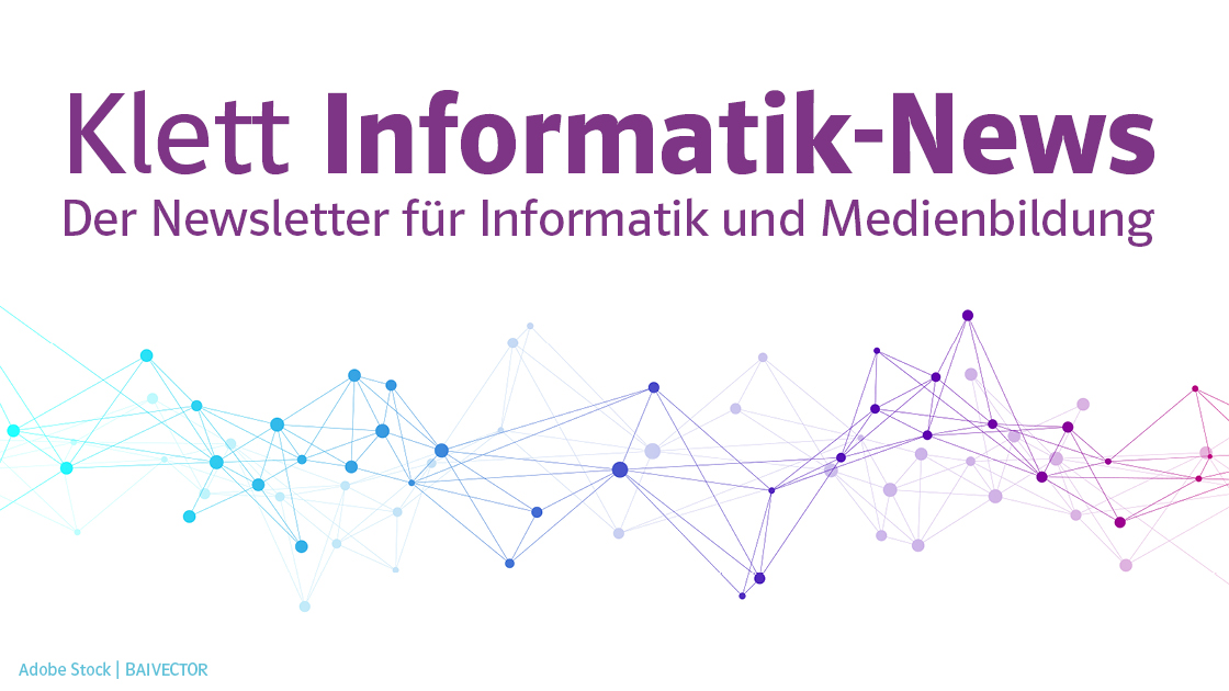 Schriftzug ‘Klett Informatik-News’ auf dekorativem Hintergrund