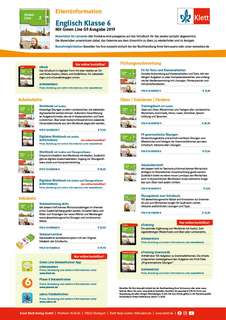 Vorschaubild eines Elterninformationsblatts zu Englisch Klasse 6 mit Green Line 2 G9