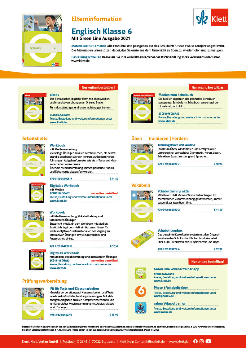 Vorschaubild eines Elterninformationsblatts zu Englisch Klasse 6 mit Green Line 2