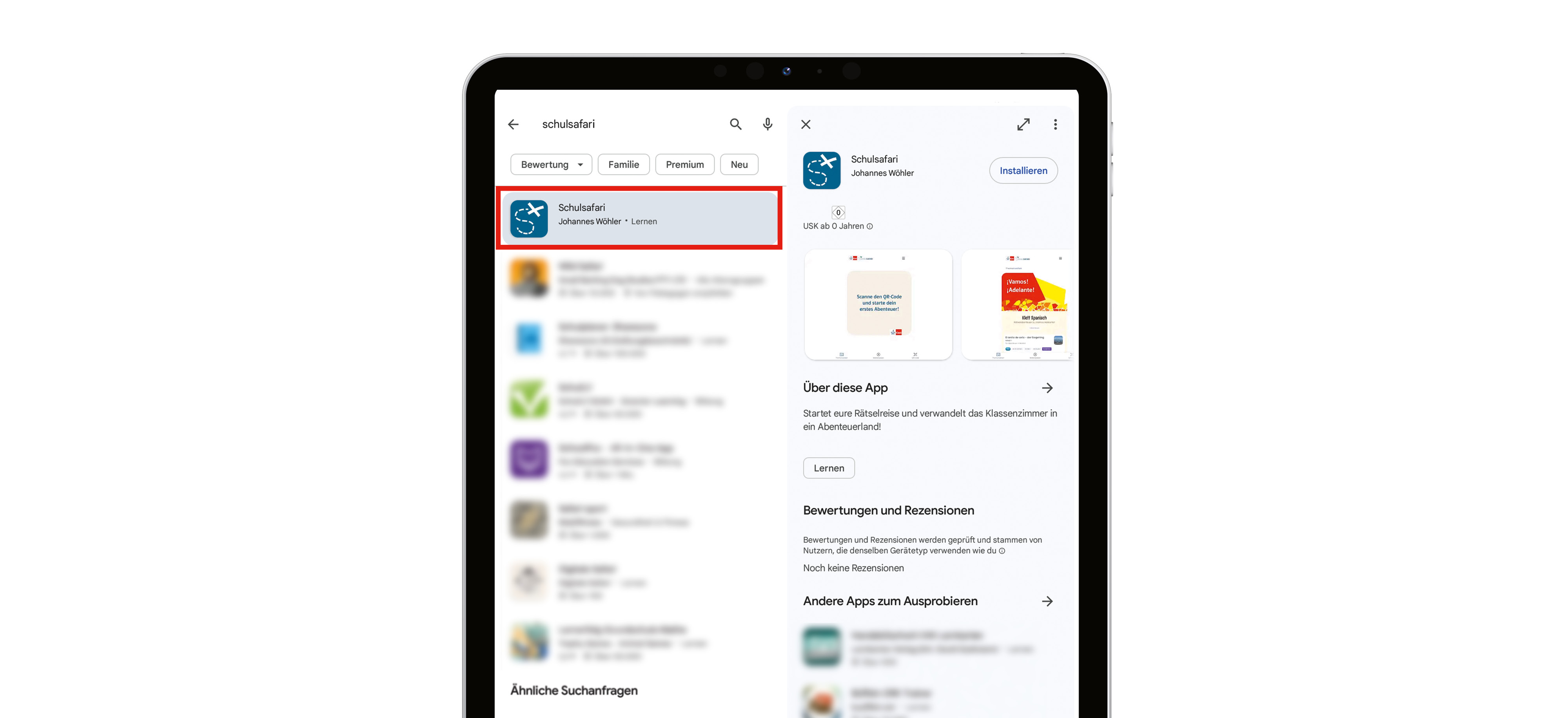 Tablet mit Ansicht des App Stores