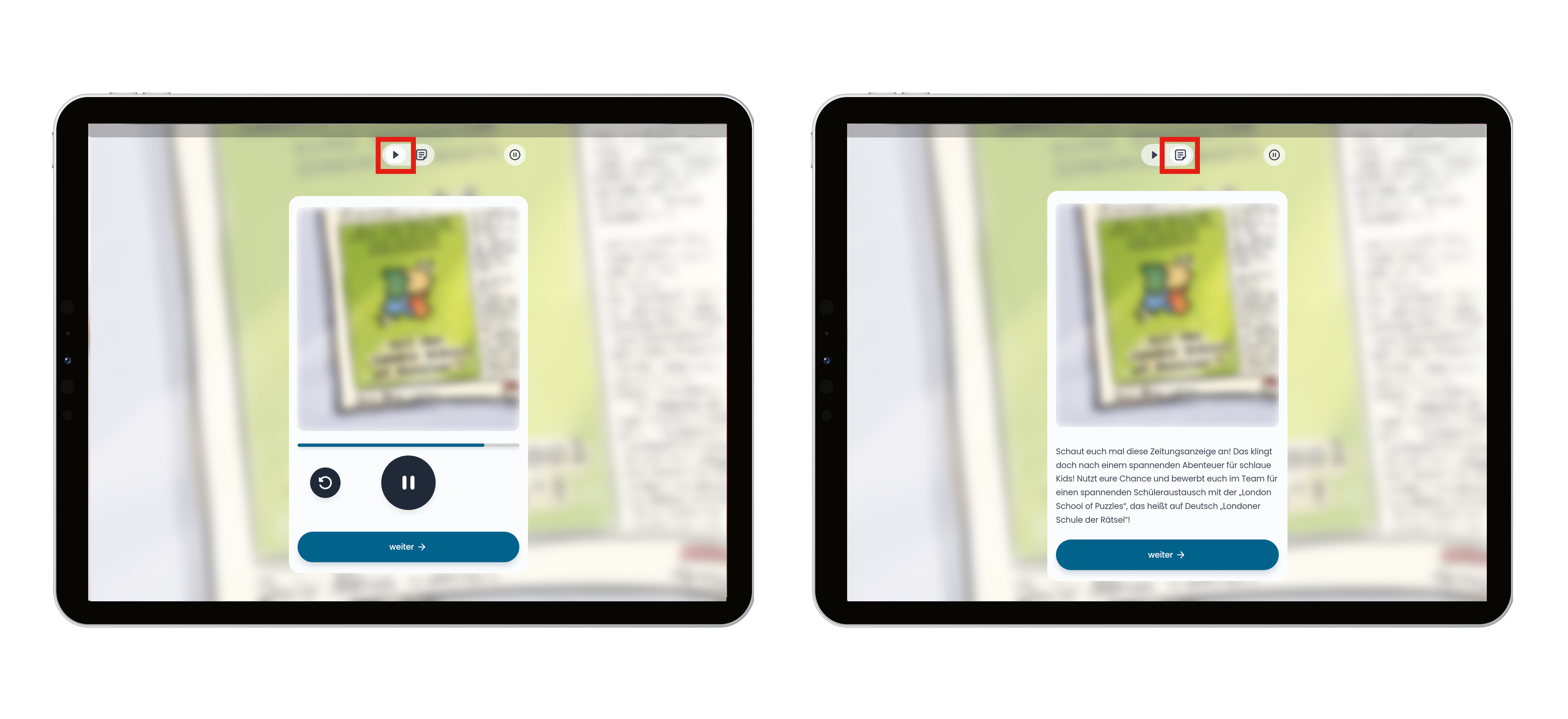 Tablet mit Beispiel Geschichten und Audios