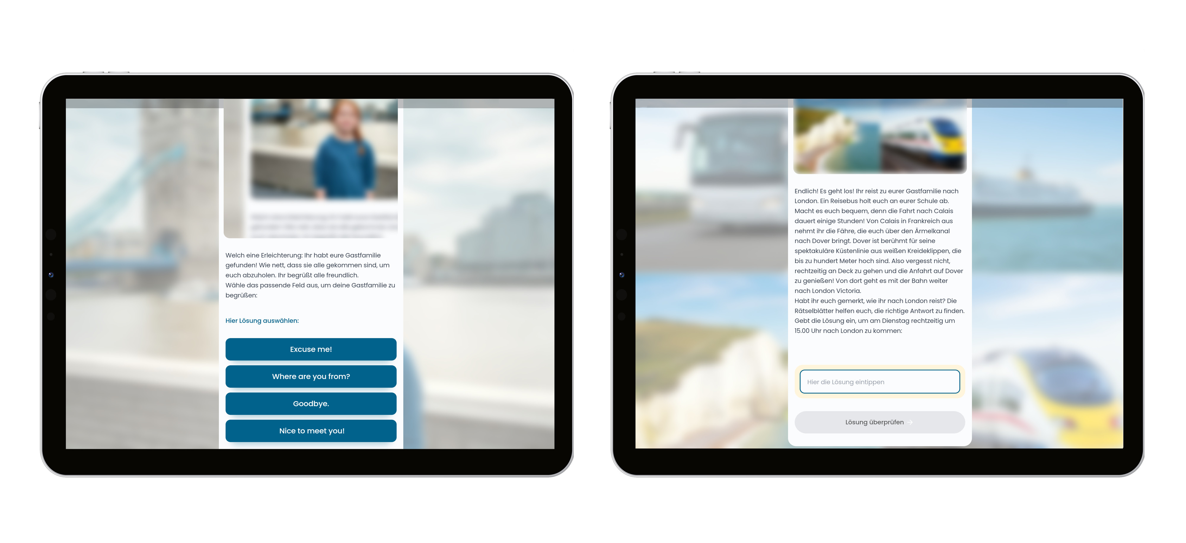 Tablet mit Ansicht App Schulsafari Lösungen Rätsel