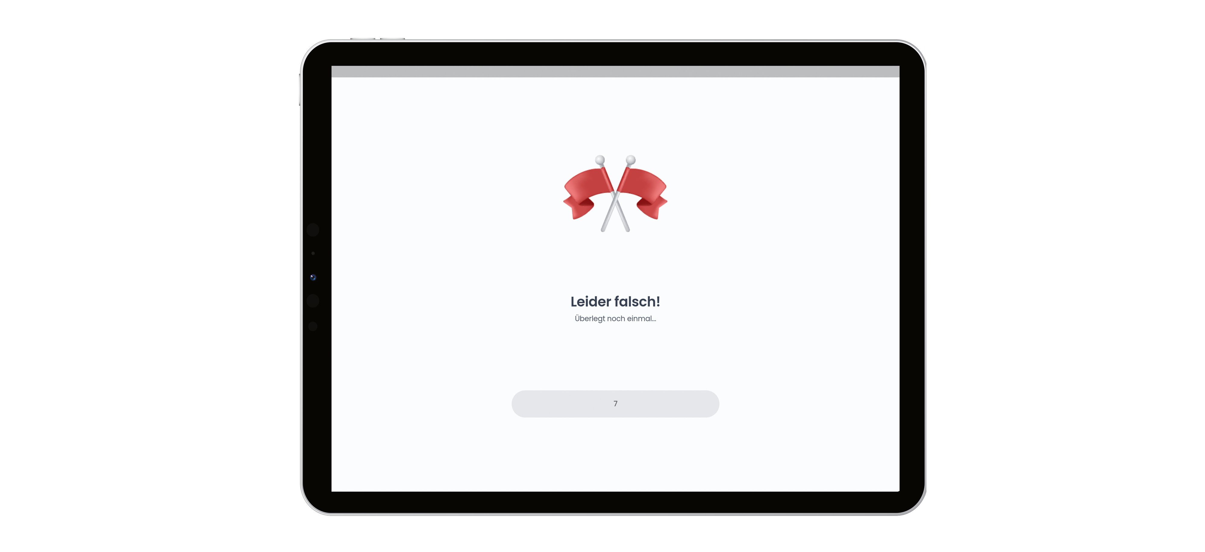 Tablet mit Beispiel nicht korrekter Lösung der Aufgabe in der App