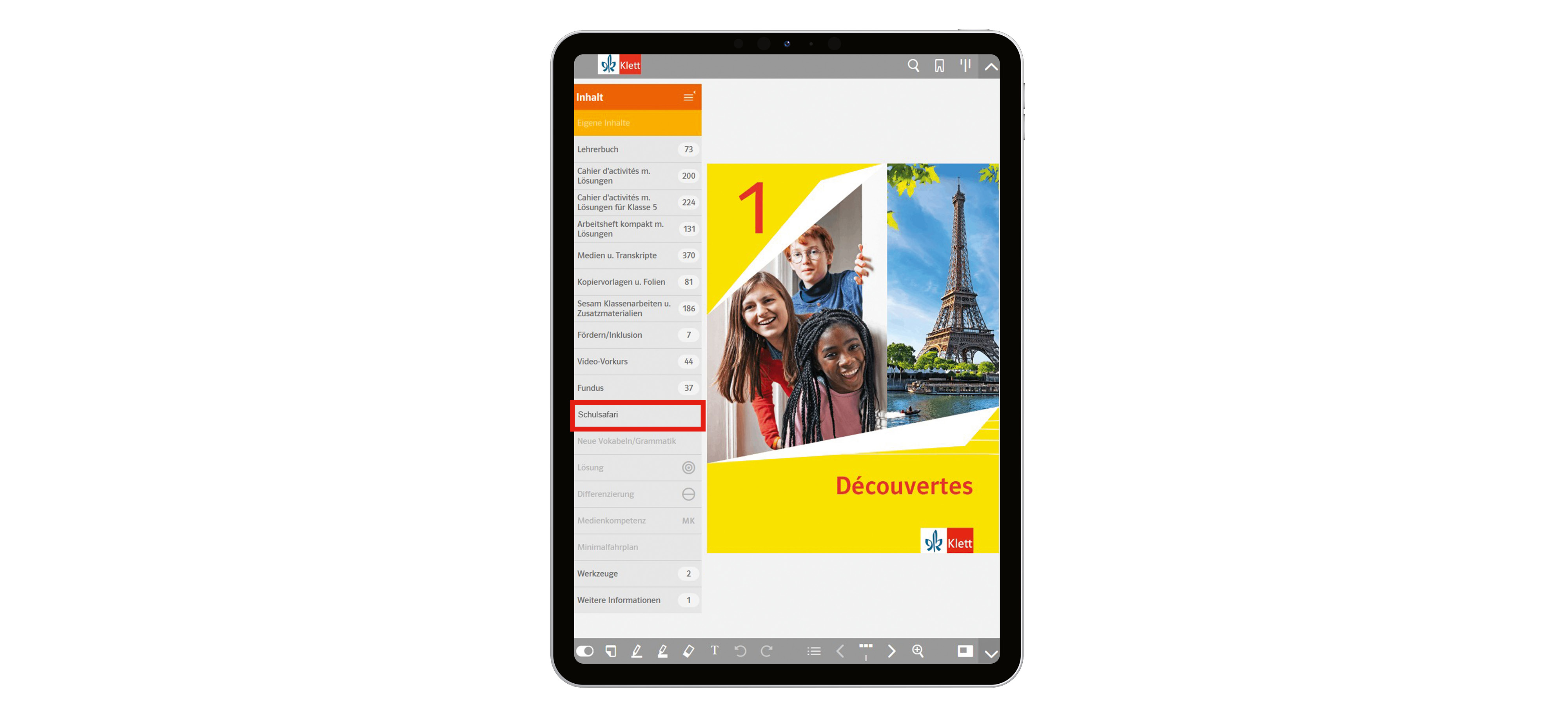 Tablet mit Ansicht digitaler Unterrichtsassistent