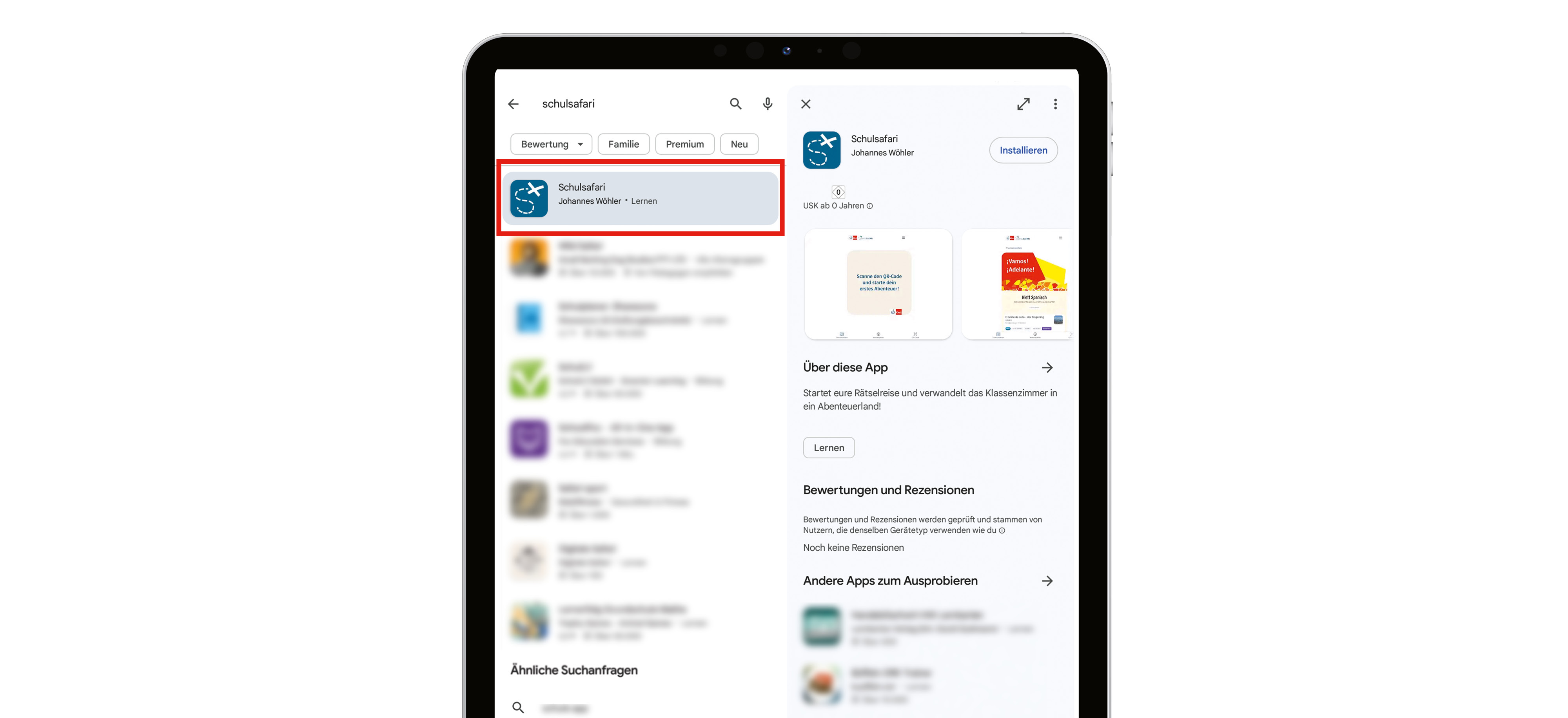 Tablet mit Ansicht des App Stores