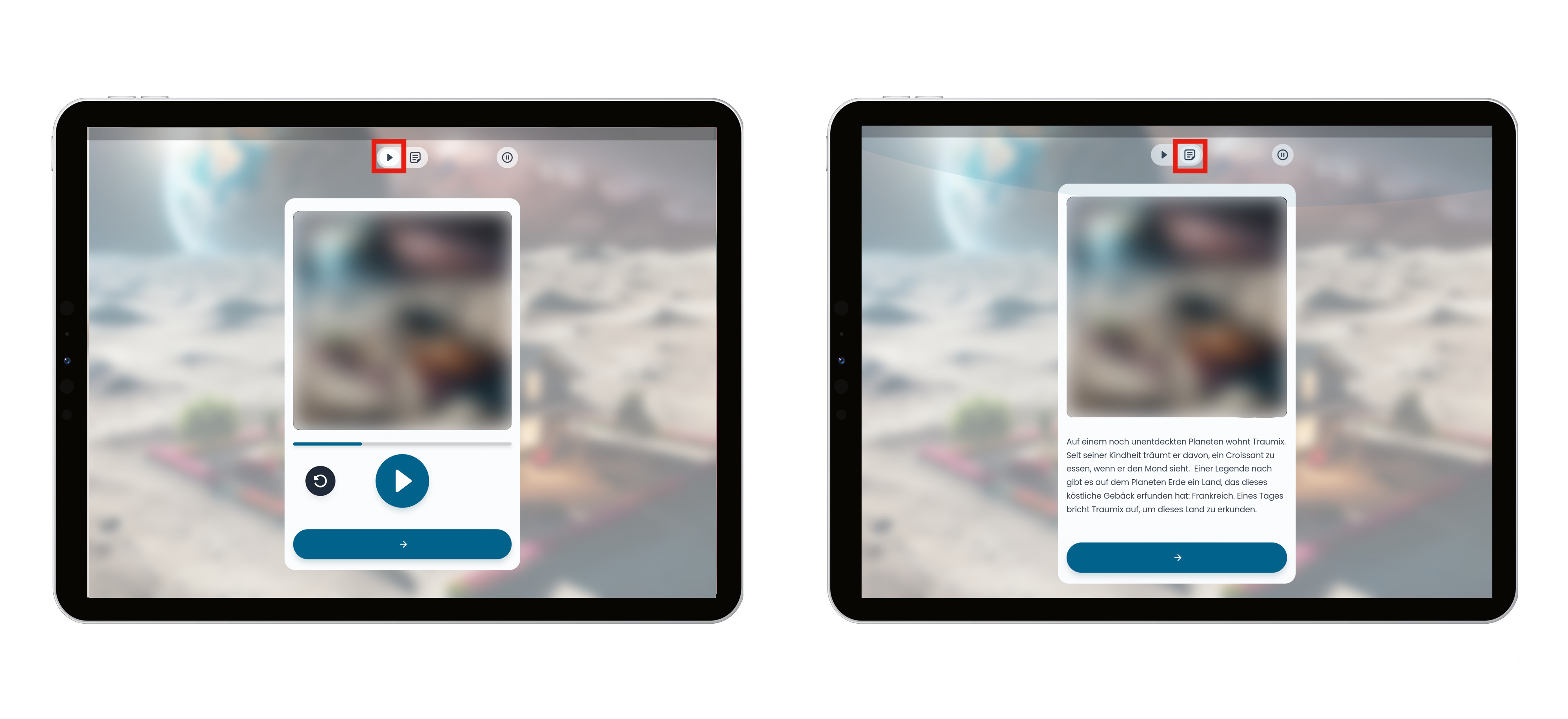 Tablet mit Beispiel Geschichten und Audios