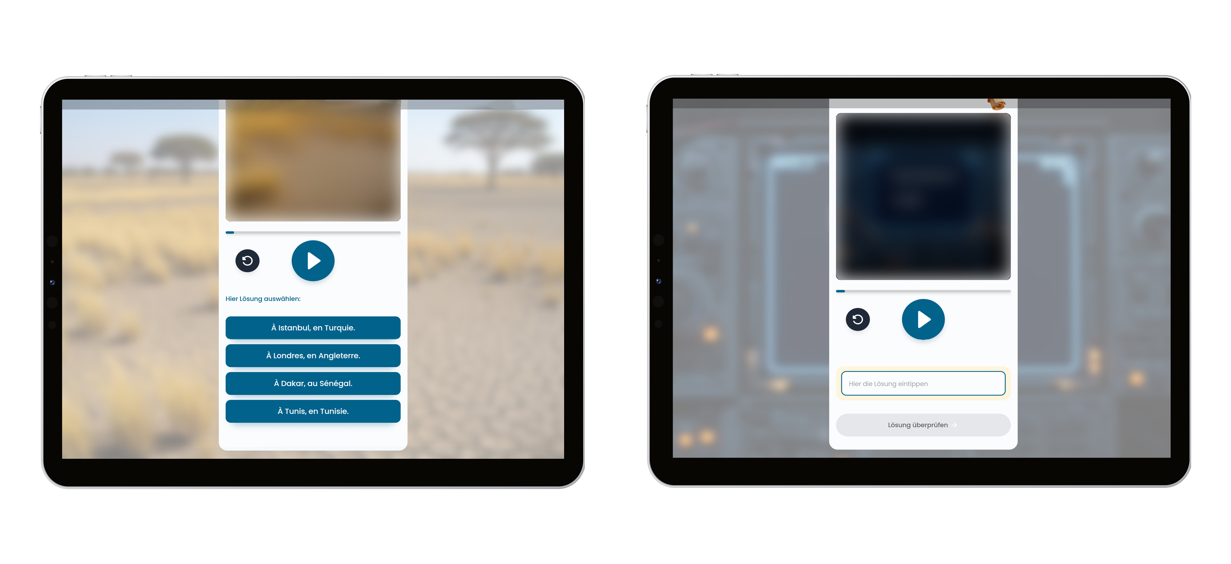 Tablet mit Ansicht App Schulsafari Lösungen Rätsel