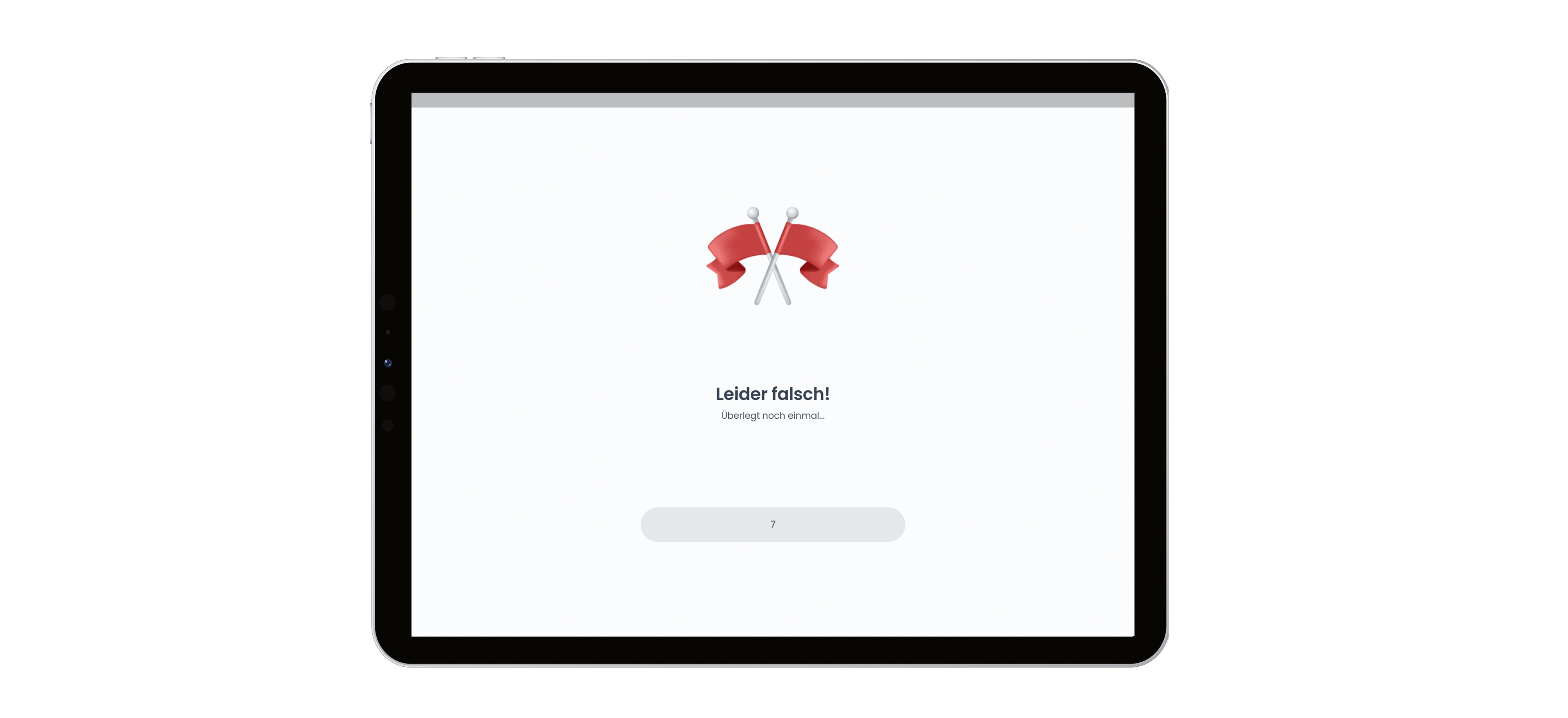 Tablet mit Beispiel nicht korrekter Lösung der Aufgabe in der App