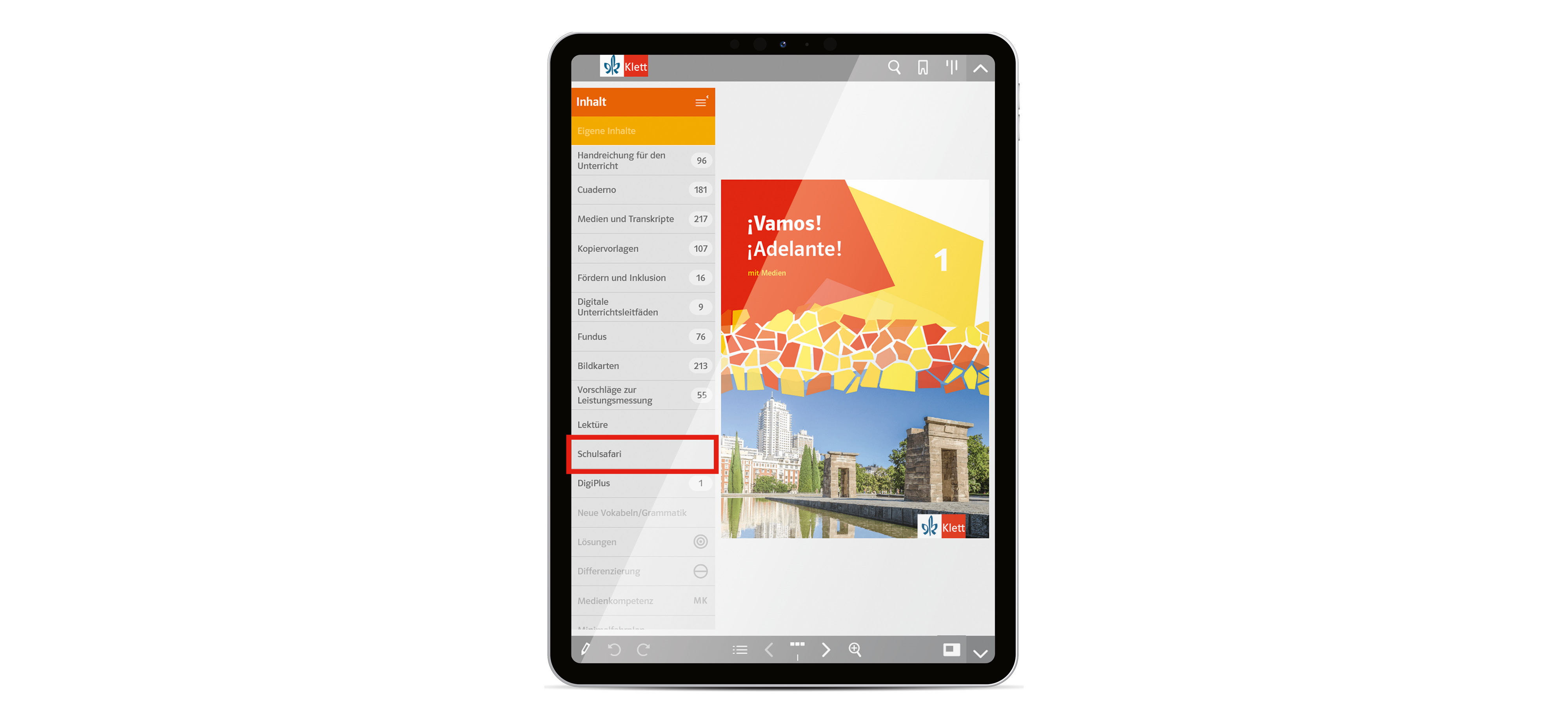 Tablet mit Ansicht digitaler Unterrichtsassistent