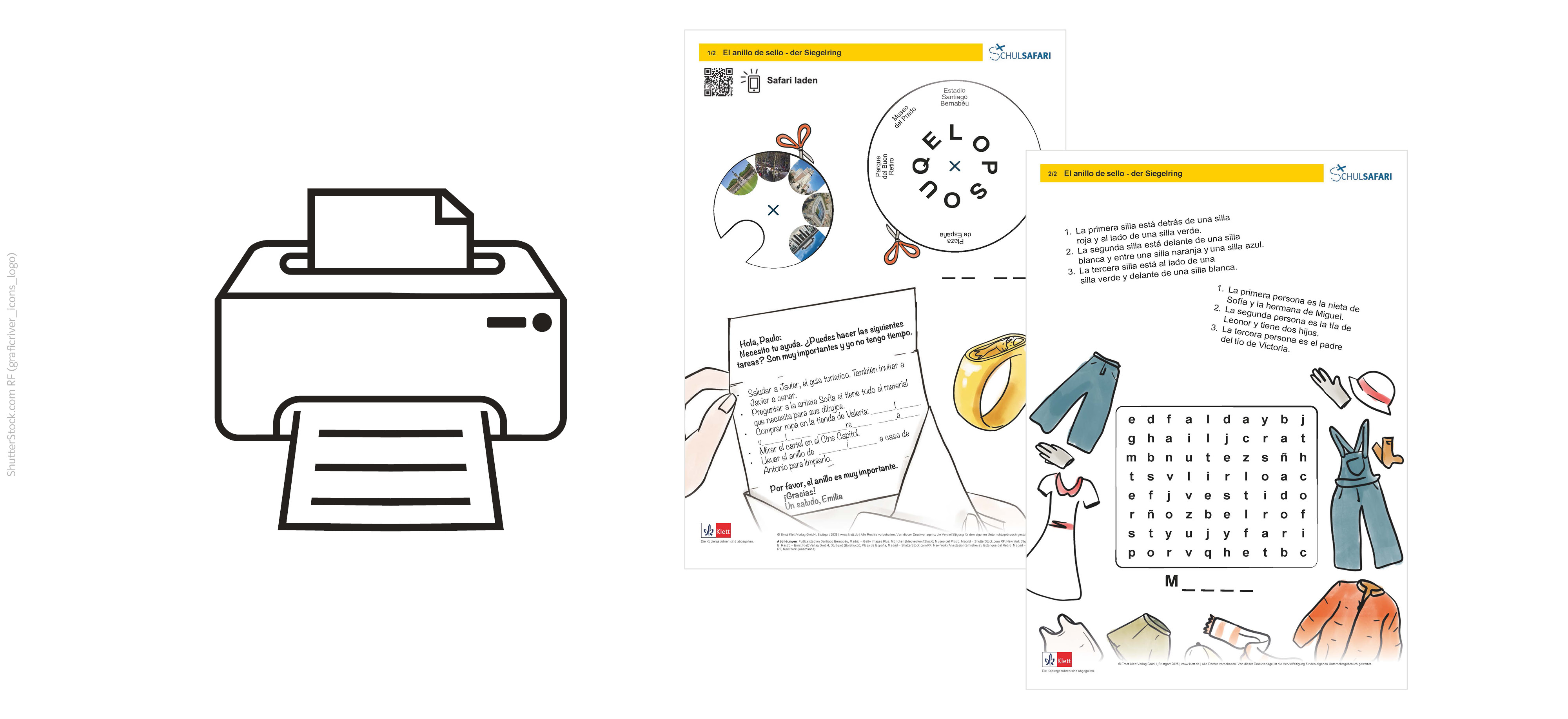 Illustration Drucker und Beispielseiten
