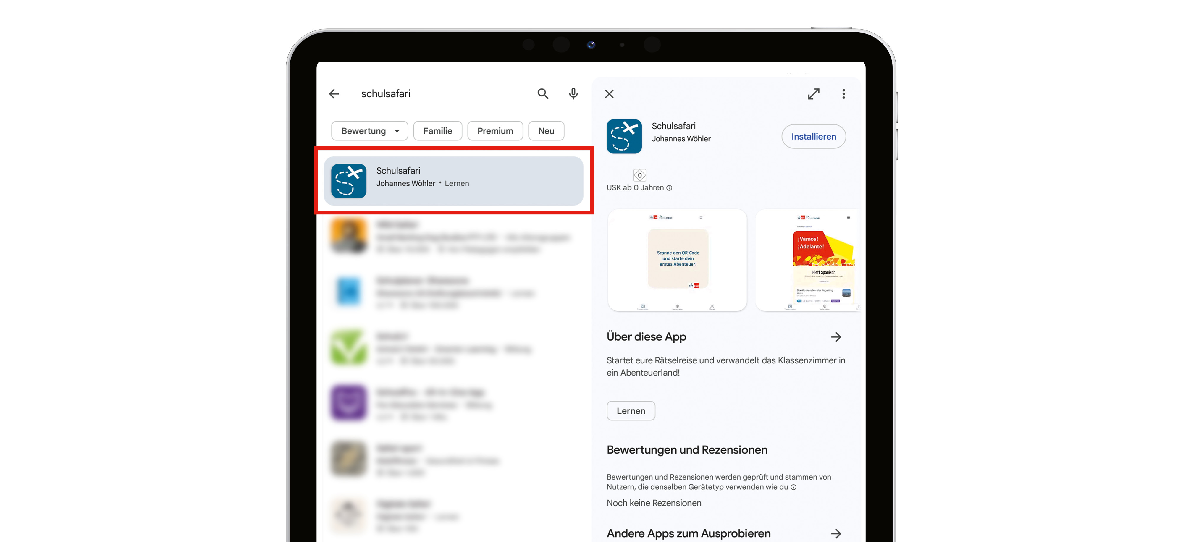 Tablet mit Ansicht des App Stores