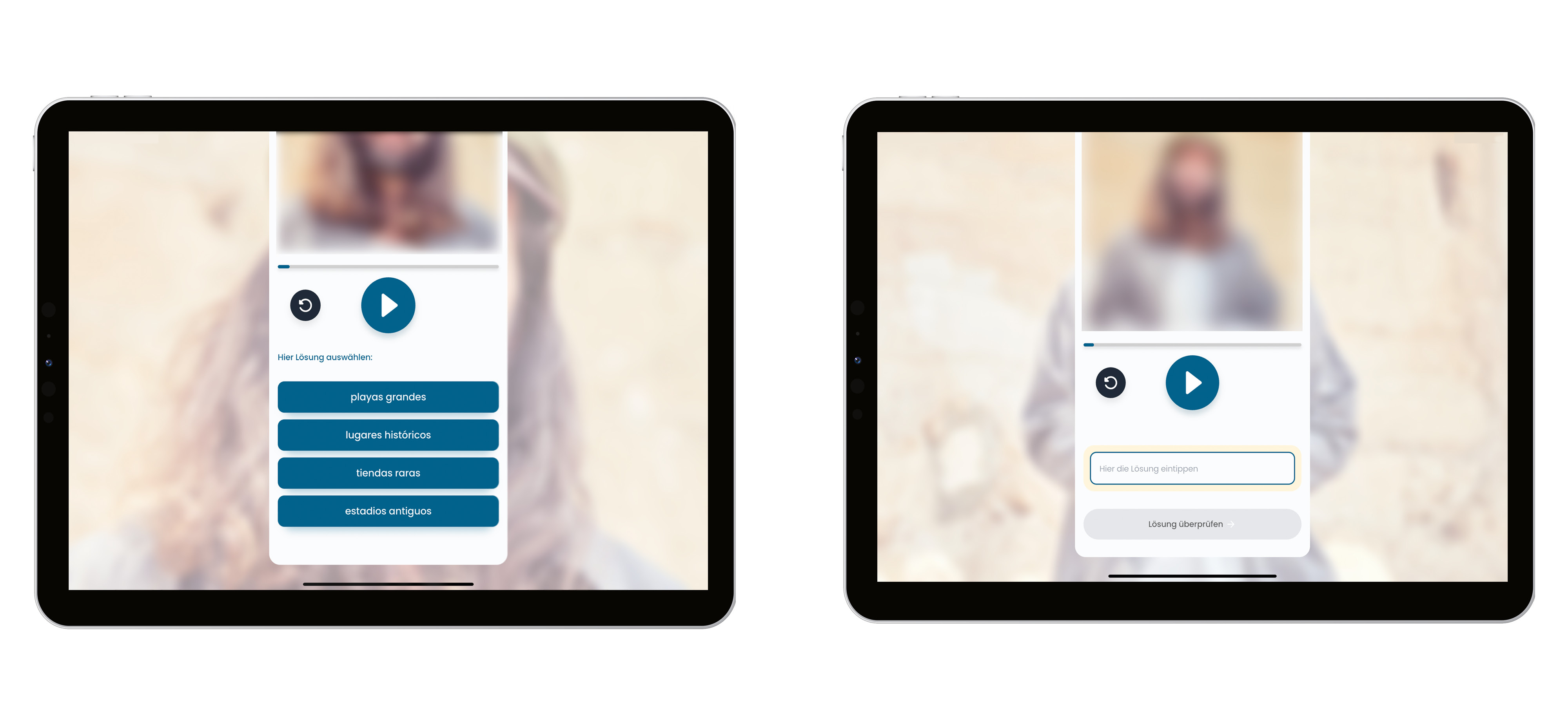 Tablet mit Beispiel Lösungen zu Aufgaben in der App