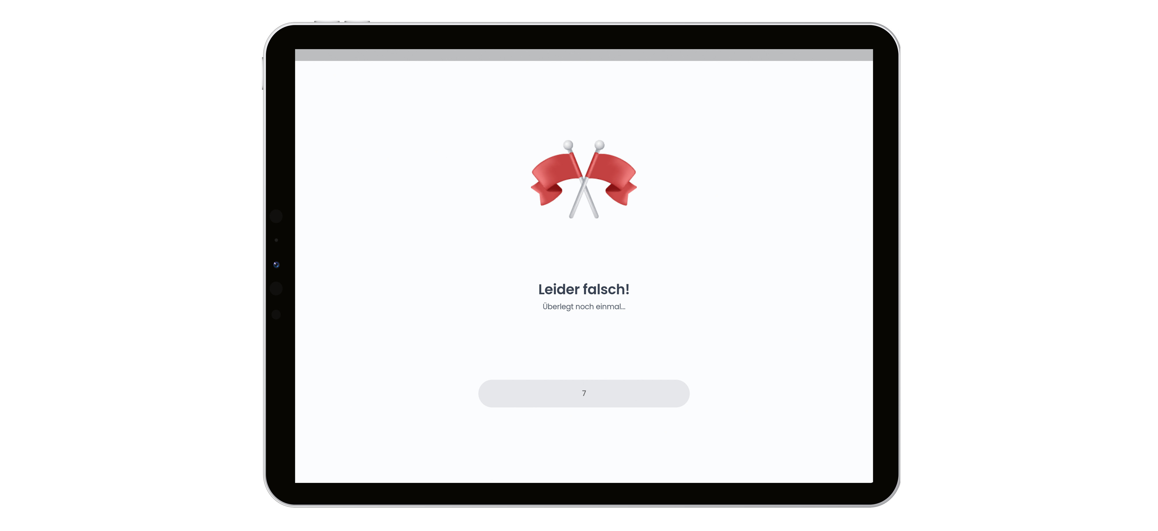 Tablet mit Beispiel nicht korrekter Lösung der Aufgabe in der App
