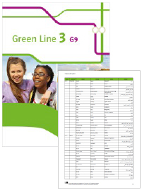 Buchcover von „Green Line 3 G9“ und Vorschaubild einer Vokabelliste „Zu Band 3“
