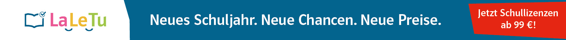 Banner mit Text: Laletu Neues Schuljahr. Neue Preise. Banner mit Text: Laletu Neues Schuljahr. Neue Preise.