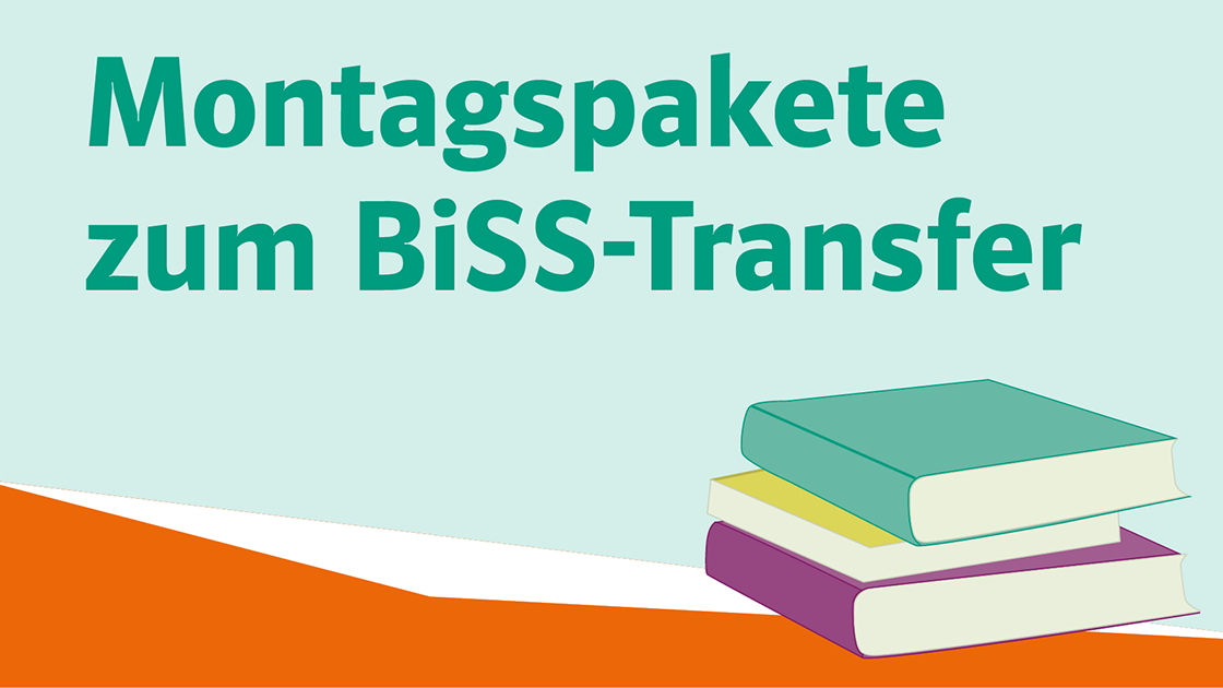 Schriftzug Montagspakete zum BiSS-Transfer auf farbigen Hintergrund