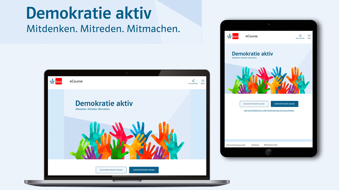 eCourse Demokratie aktiv auf Tablet und Laptop eCourse Demokratie aktiv auf Tablet und Laptop