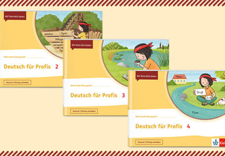 Cover der Anoki-Übungshefte „Deutsch für Profis 2“, „Deutsch für Profis 3“ und „Deutsch für Profis 4“