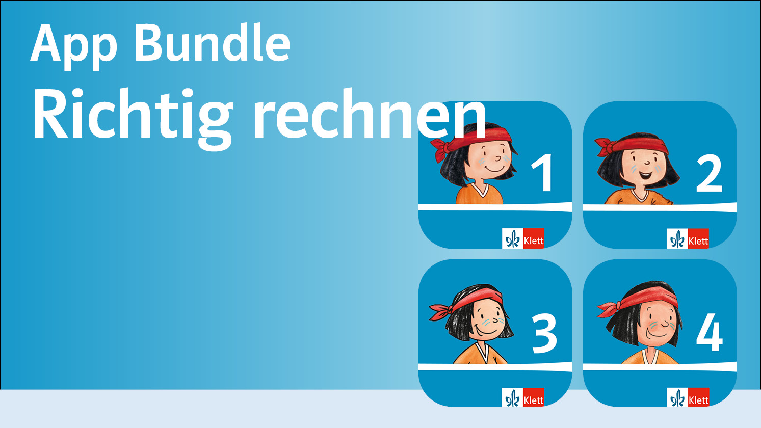 Text „App Bundle Richtig rechnen“ und App-Icons mit Illustrationen des Jungen „Anoki“ und den Zahlen „1“, „2“, „3“, „4“