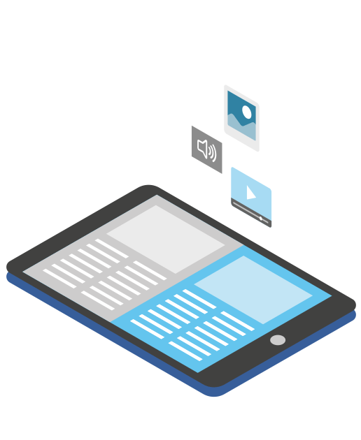 Illustration eines Tablets mit digitalen Symbolen Illustration eines Tablets mit digitalen Symbolen