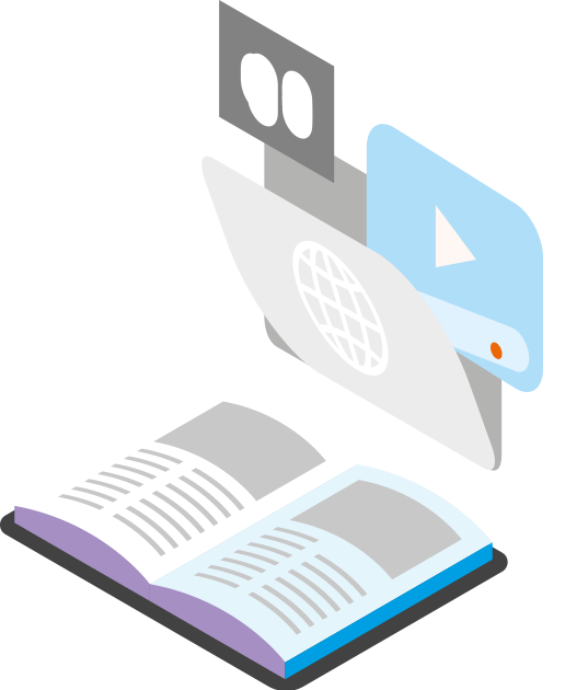 Illustration eines Buches mit digitalen Symbolen Illustration eines Buches mit digitalen Symbolen