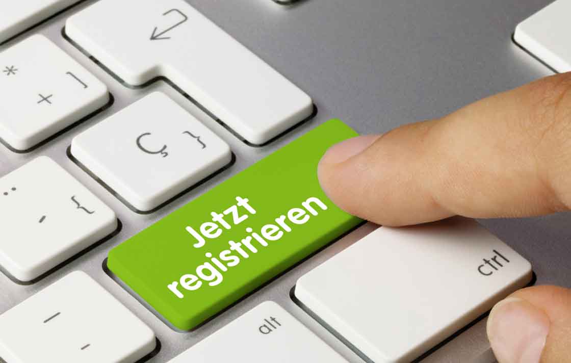Tastatur mit der Schaltfläche „Jetzt registrieren“ sichtbar