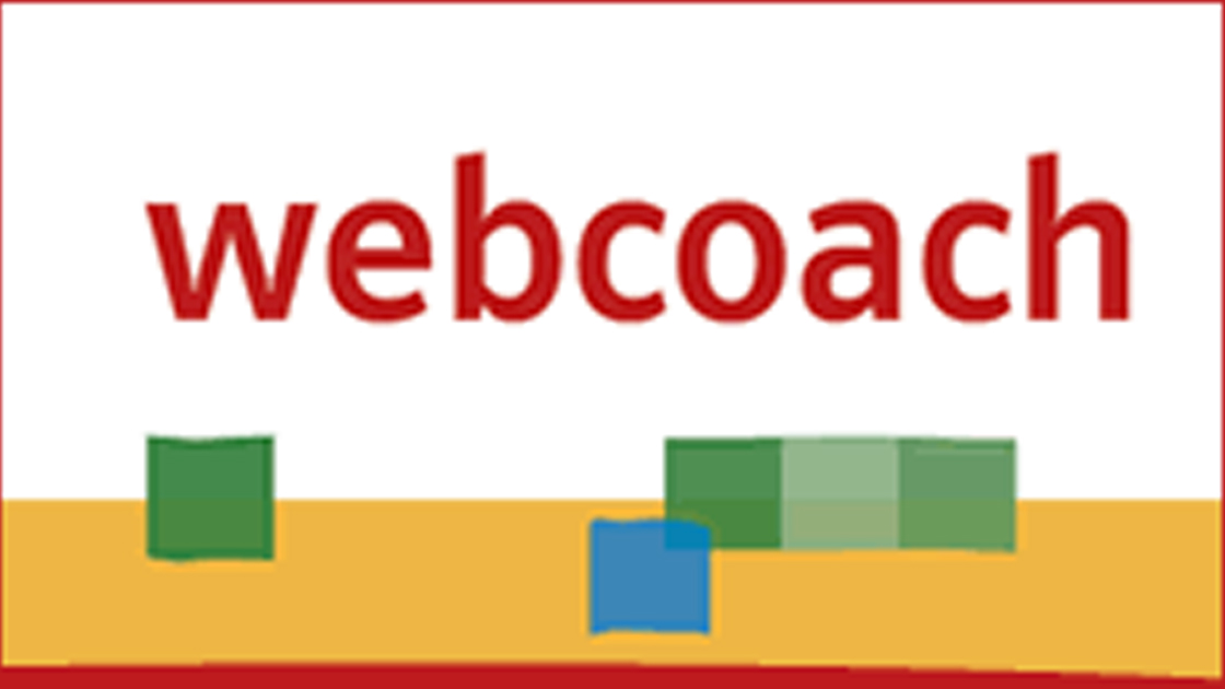 Illustration bunter Bausteine mit dem Text „webcoach”