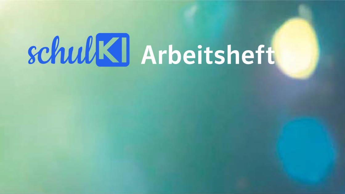 Schriftzug ‘schulKI Arbeitsheft’ auf dekorativem Hintergrund