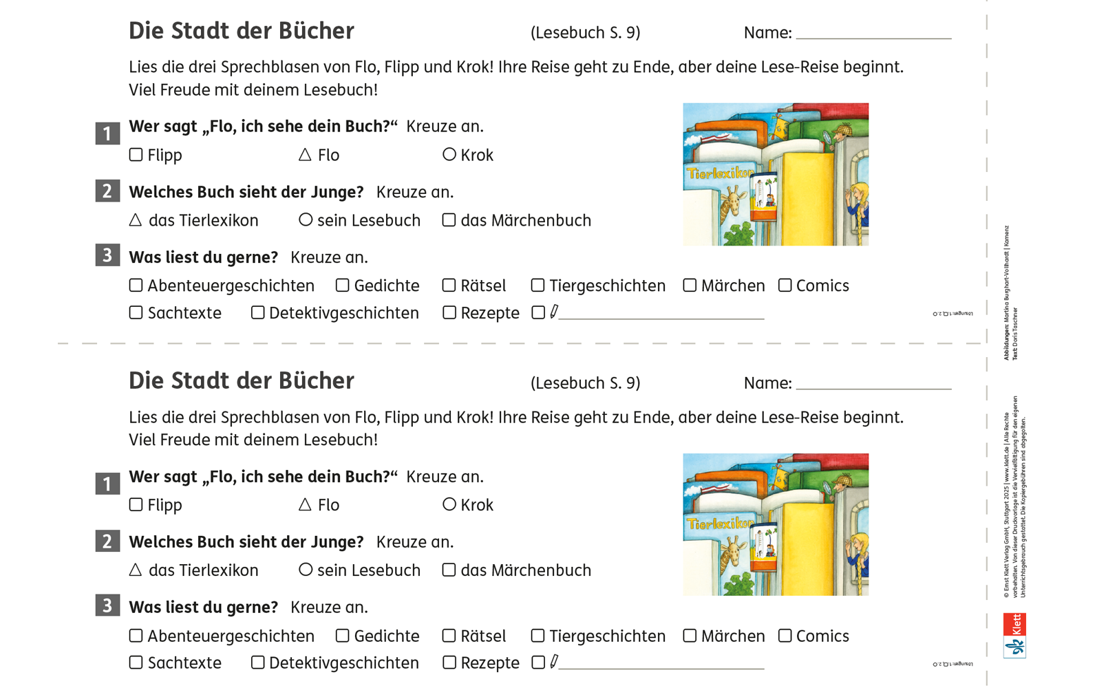 Auer Lesebuch Seite 9 Beispiel Lesestreifen "Die Stadt der Bücher"
