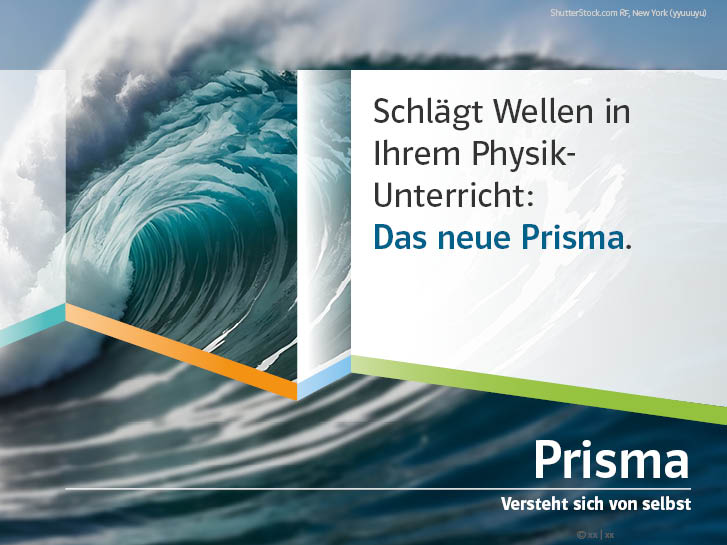 Meeres-Welle mit dem Text: Prisma schlägt Wellen im Physikunterricht.