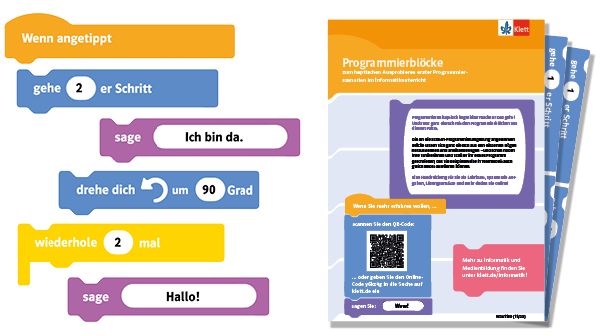 Farbflächen mit Text Programmierblöcke zum haptischen Ausprobieren erster Programmierszenarien im Informatikunterricht