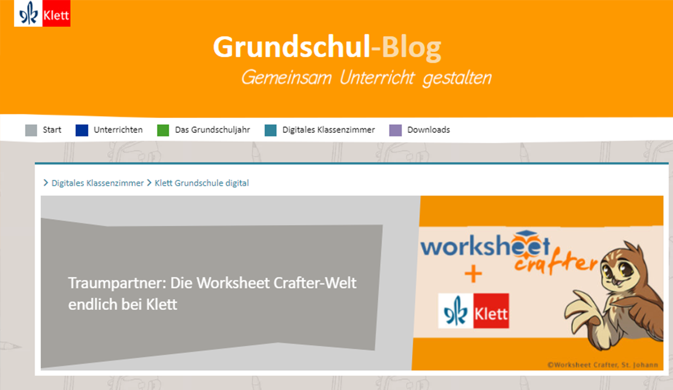 Screenshot eines Blogbeitrags zum Worksheet Crafter im Grundschul-Blog