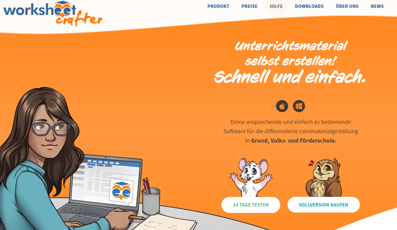 grafische Darstellung einer Frau am PC, die mit dem Worksheet Crafter arbeitet