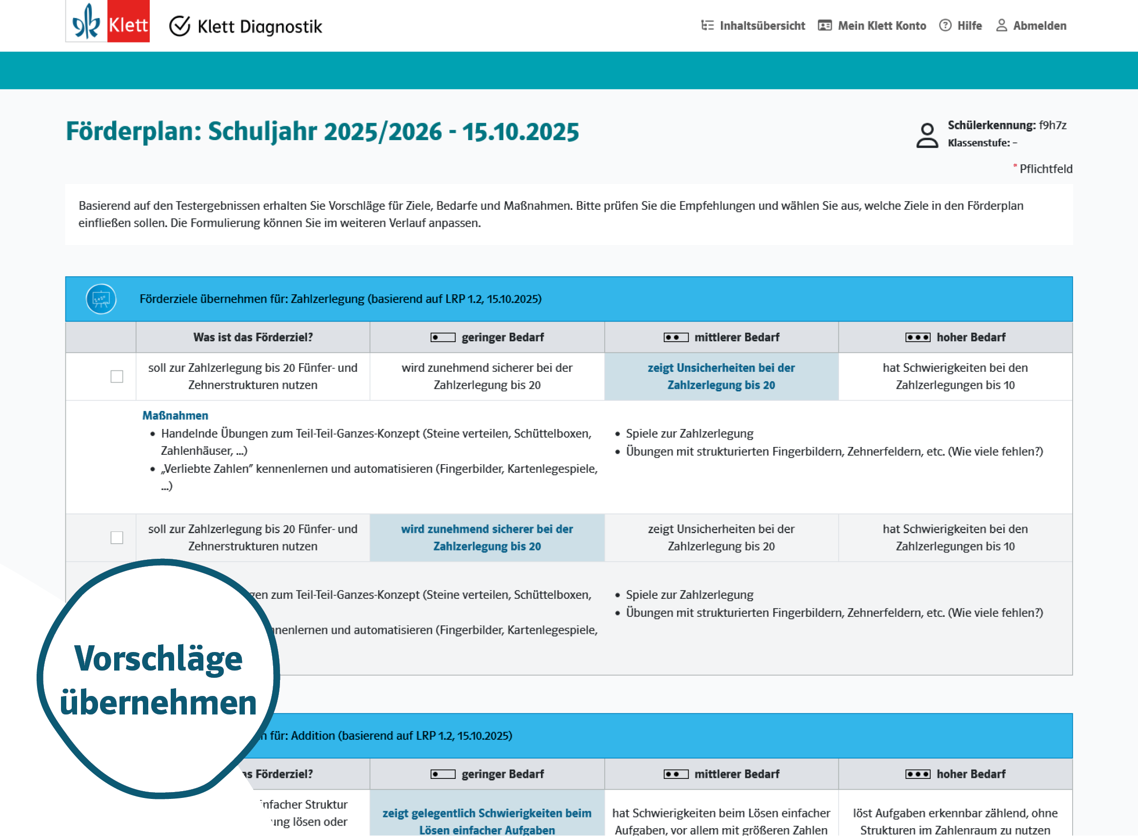 Förderpläne schnell  Schritt 4: Vorschläge übernehmen