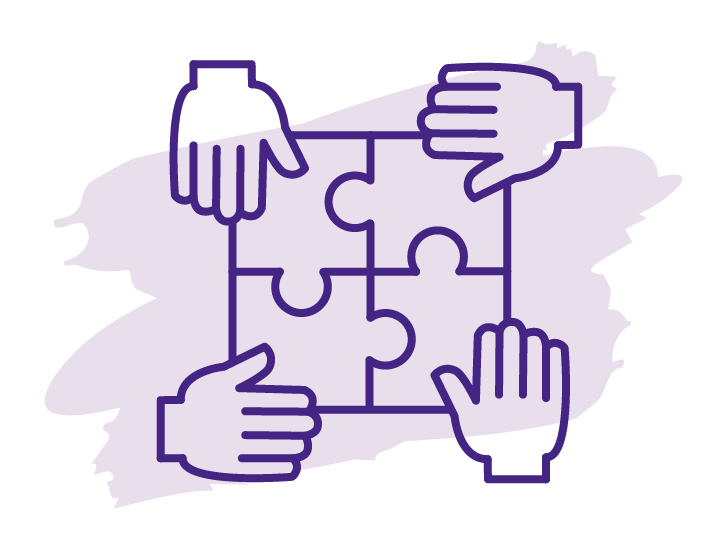 Icon Demokratiebildung - Hände arbeiten gemeinsam an einem Puzzle