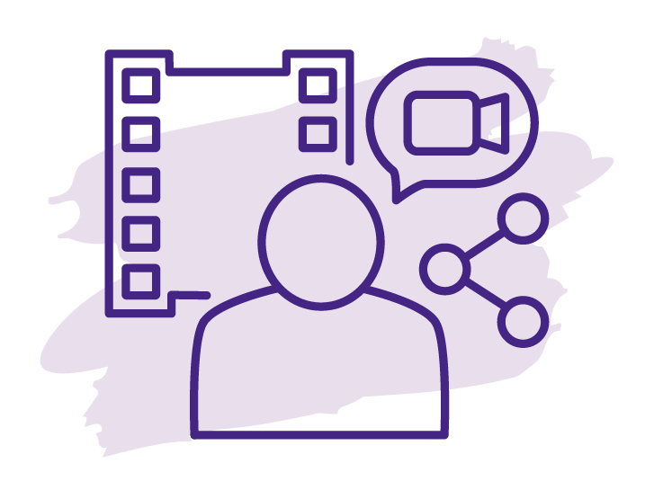 Icon Medienkompetenz - Person mit verschiedenen Medien im Hintergrund