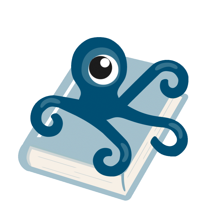 Illustration eines Oktopus der mit seinen Tentakeln ein Buch umschlingt